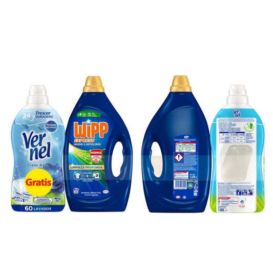 WIPP DETERGENTE GEL 35DOSIS + OLOR VERNEL 60 DOSIS  CAJA 3 UNIDADES
